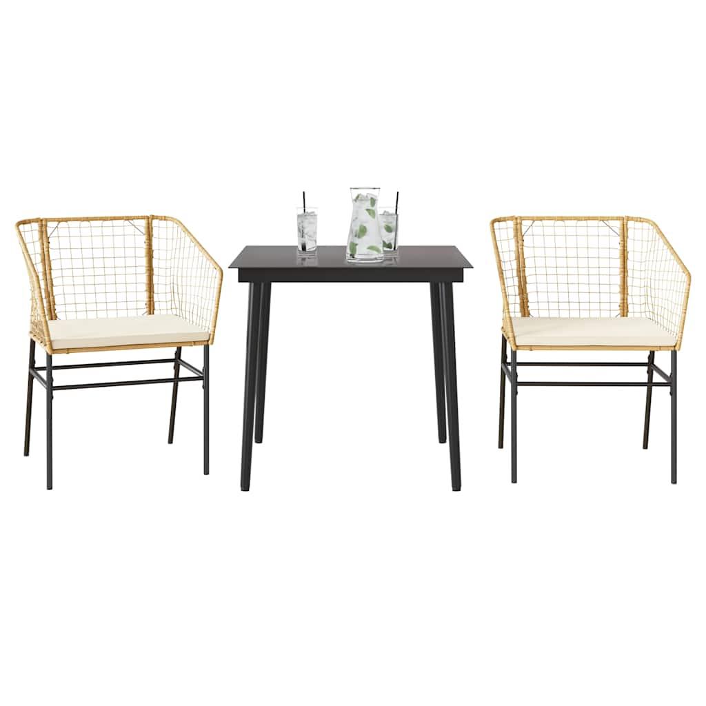 Juego de comedor jardín 3 piezas cojines ratán sintético marrón