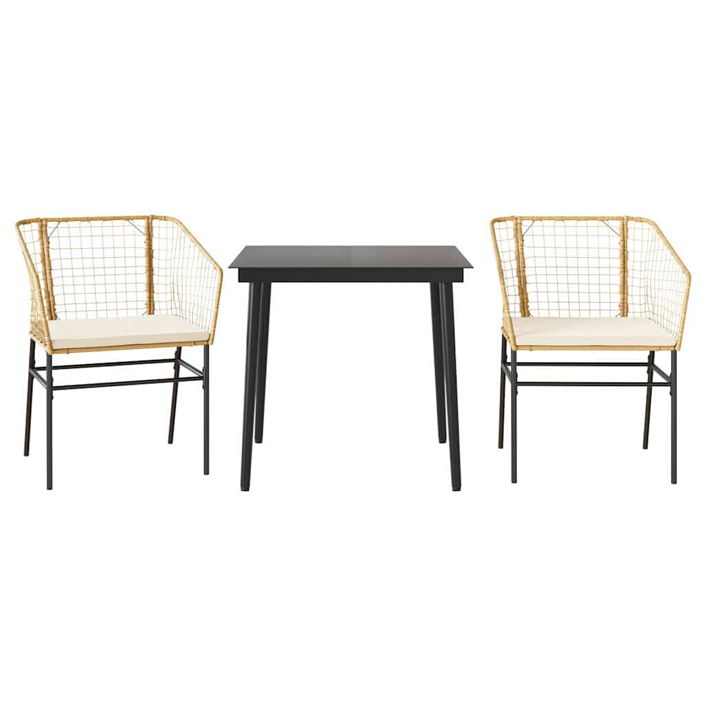 Juego de comedor jardín 3 piezas cojines ratán sintético marrón