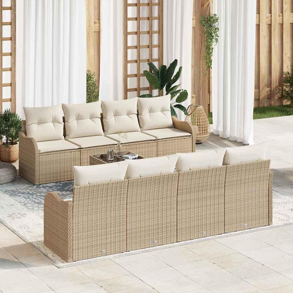 Conjunto de sofá de jardín 9 uds. 6 plaza ratán sintético