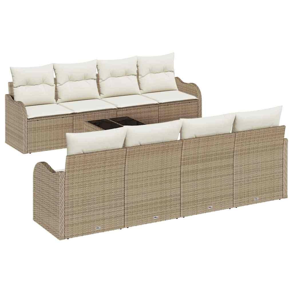 Conjunto de sofá de jardín 9 uds. 6 plaza ratán sintético