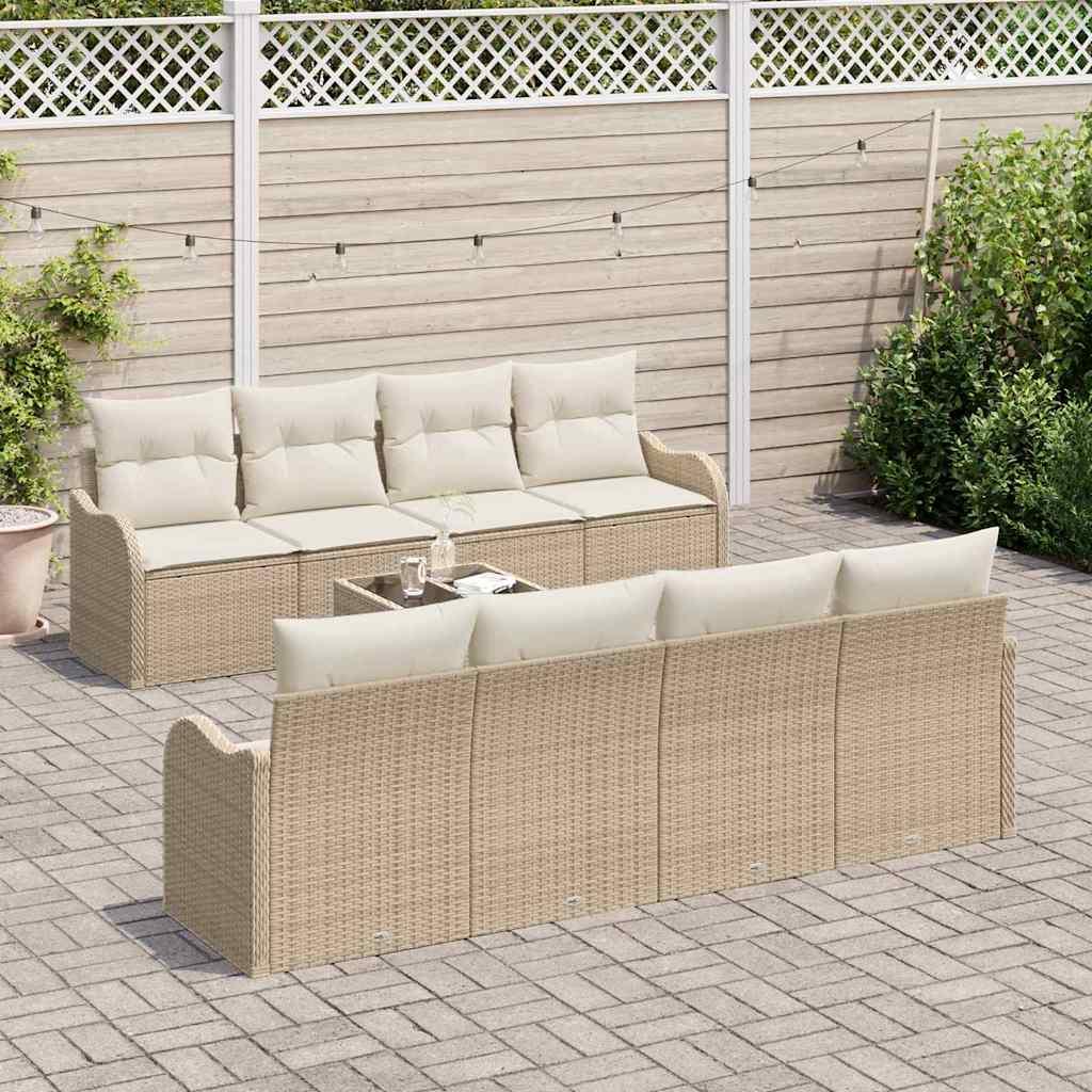Conjunto de sofá de jardín 9 uds. 6 plaza ratán sintético