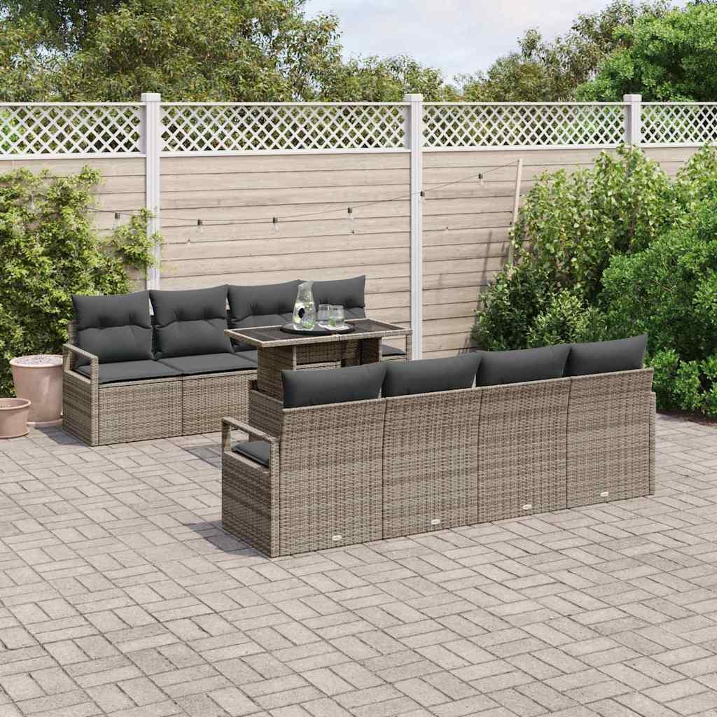 Conjunto de sofá de jardín 9 uds. 6-Número de plazas