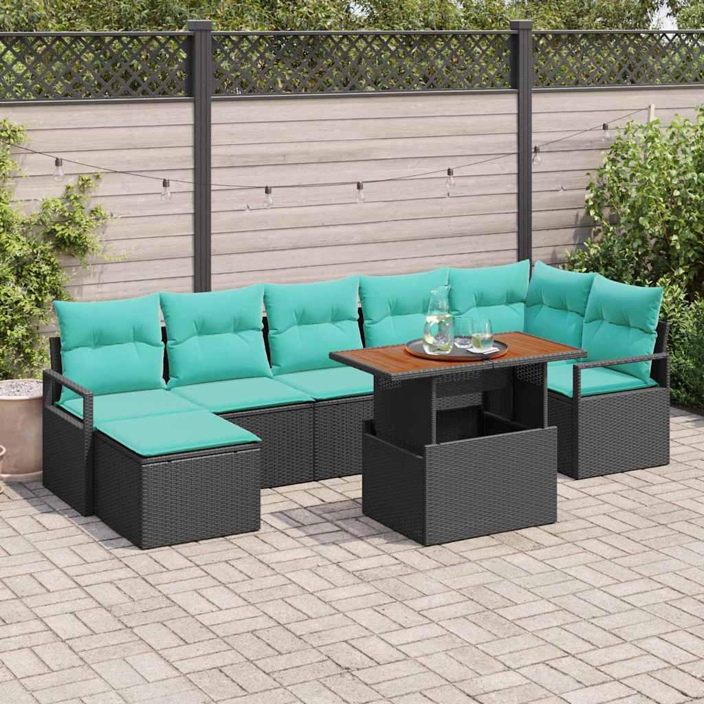 Conjunto de sofás de jardín 8 uds. Negro y Verde Azulado