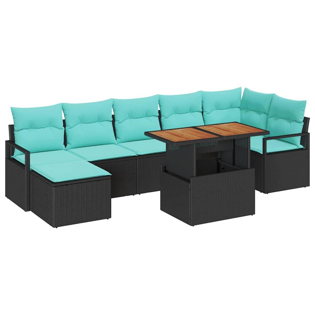 Conjunto de sofás de jardín 8 uds. Negro y Verde Azulado
