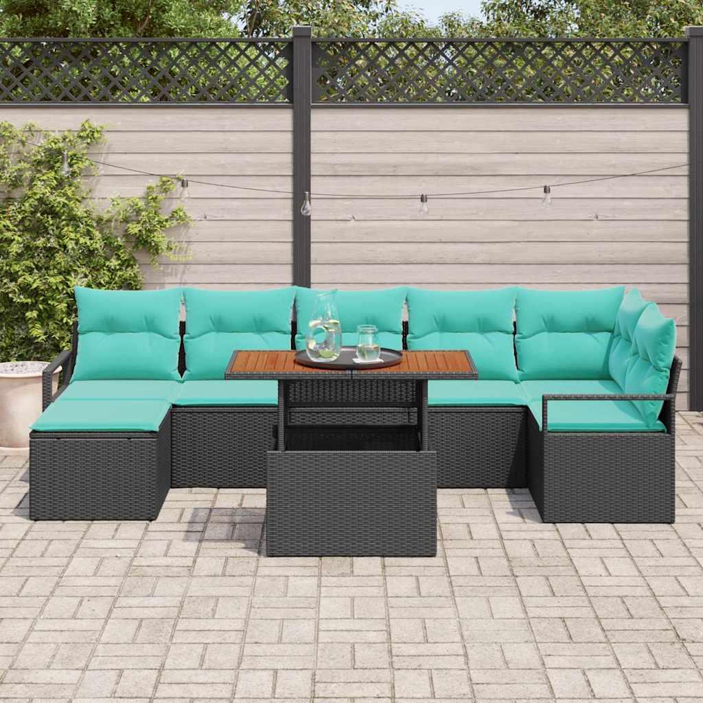 Conjunto de sofás de jardín 8 uds. Negro y Verde Azulado