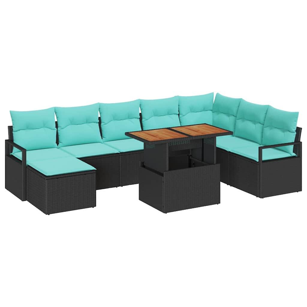 Conjunto de sofás de jardín 9 uds. Negro y Verde Azulado