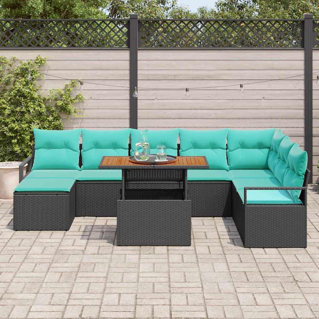 Conjunto de sofás de jardín 9 uds. Negro y Verde Azulado