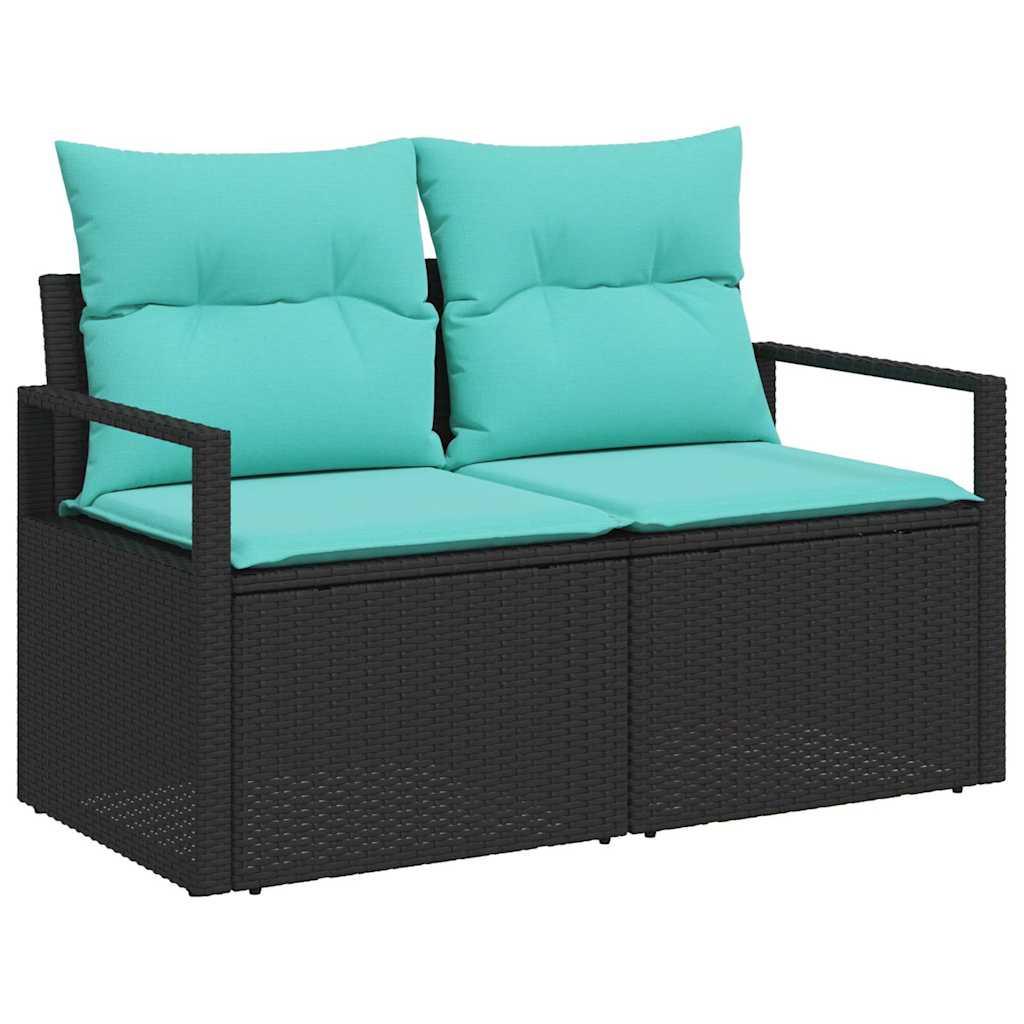Conjunto de sofás de jardín 9 uds. Negro y Verde Azulado