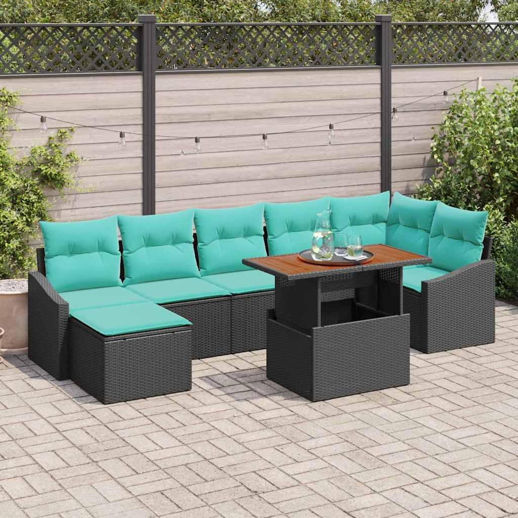 Conjunto de sofás de jardín 8 uds. Negro y Verde Azulado
