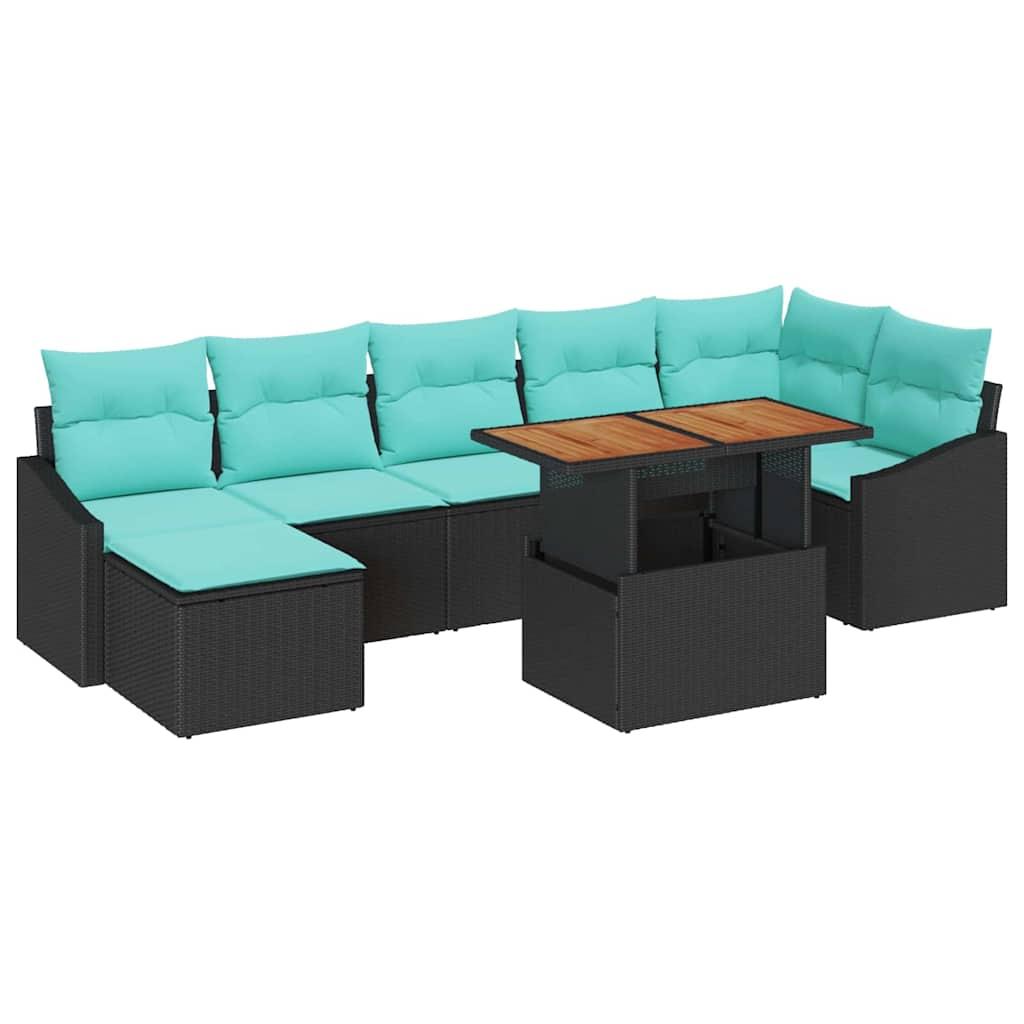Conjunto de sofás de jardín 8 uds. Negro y Verde Azulado
