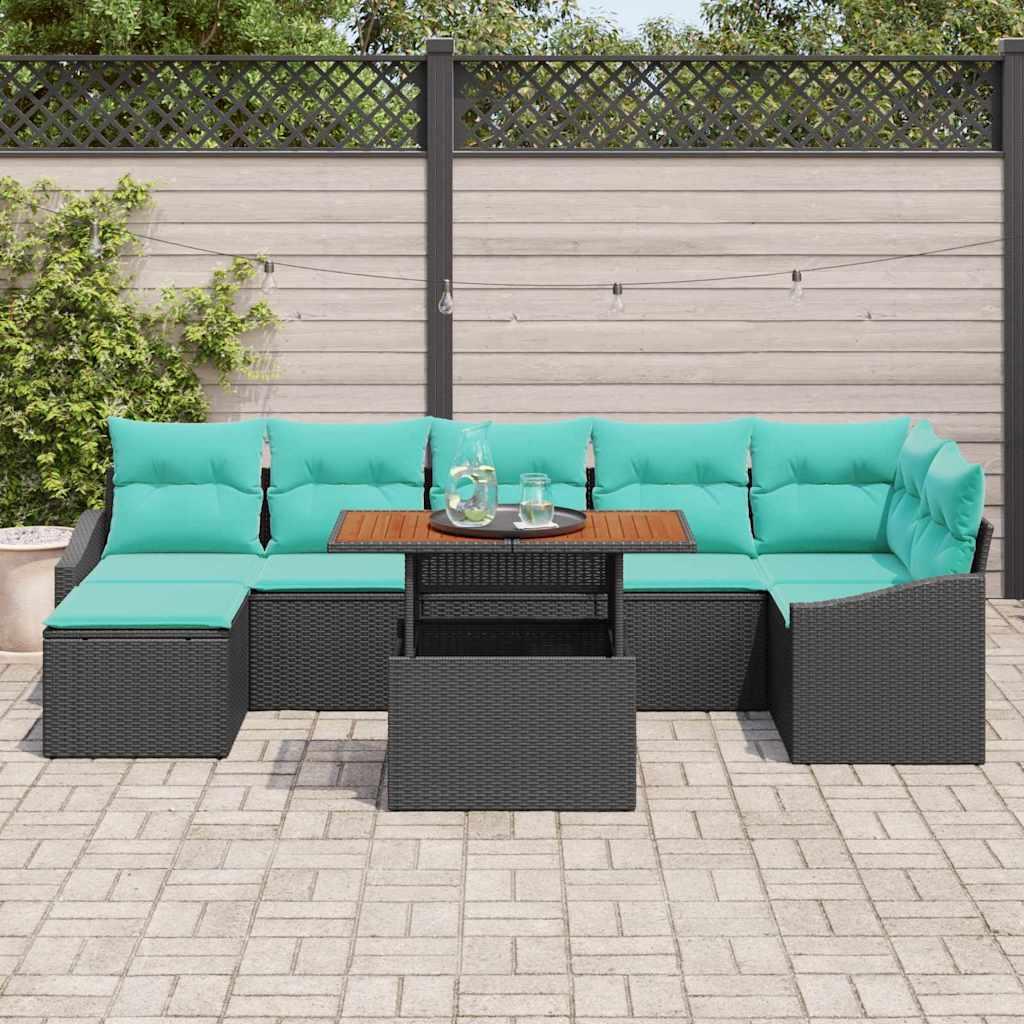 Conjunto de sofás de jardín 8 uds. Negro y Verde Azulado