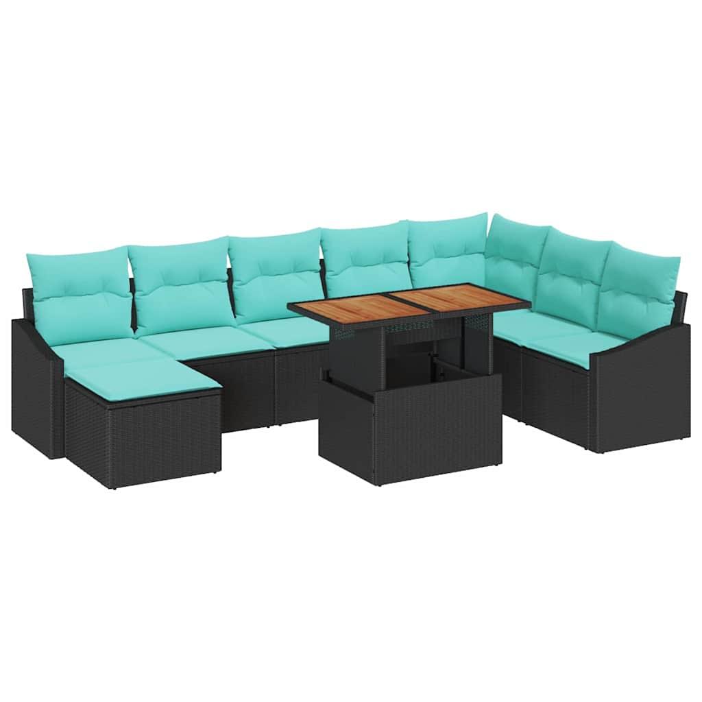 Conjunto de sofás de jardín 9 uds. Negro y Verde Azulado