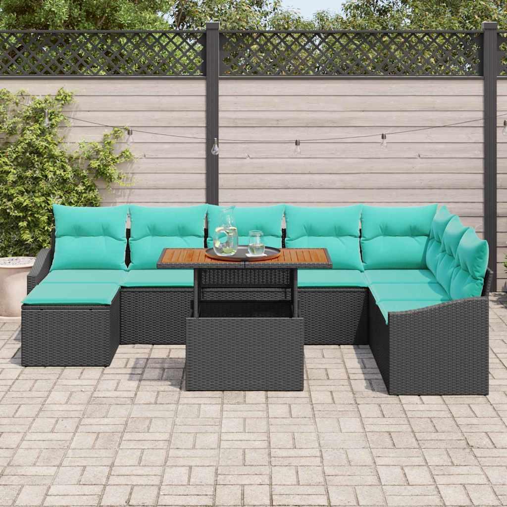 Conjunto de sofás de jardín 9 uds. Negro y Verde Azulado