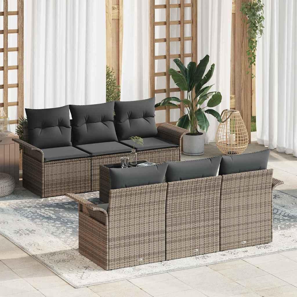 Conjunto de sofás de jardín 7 uds. Beige y gris ratán sintético