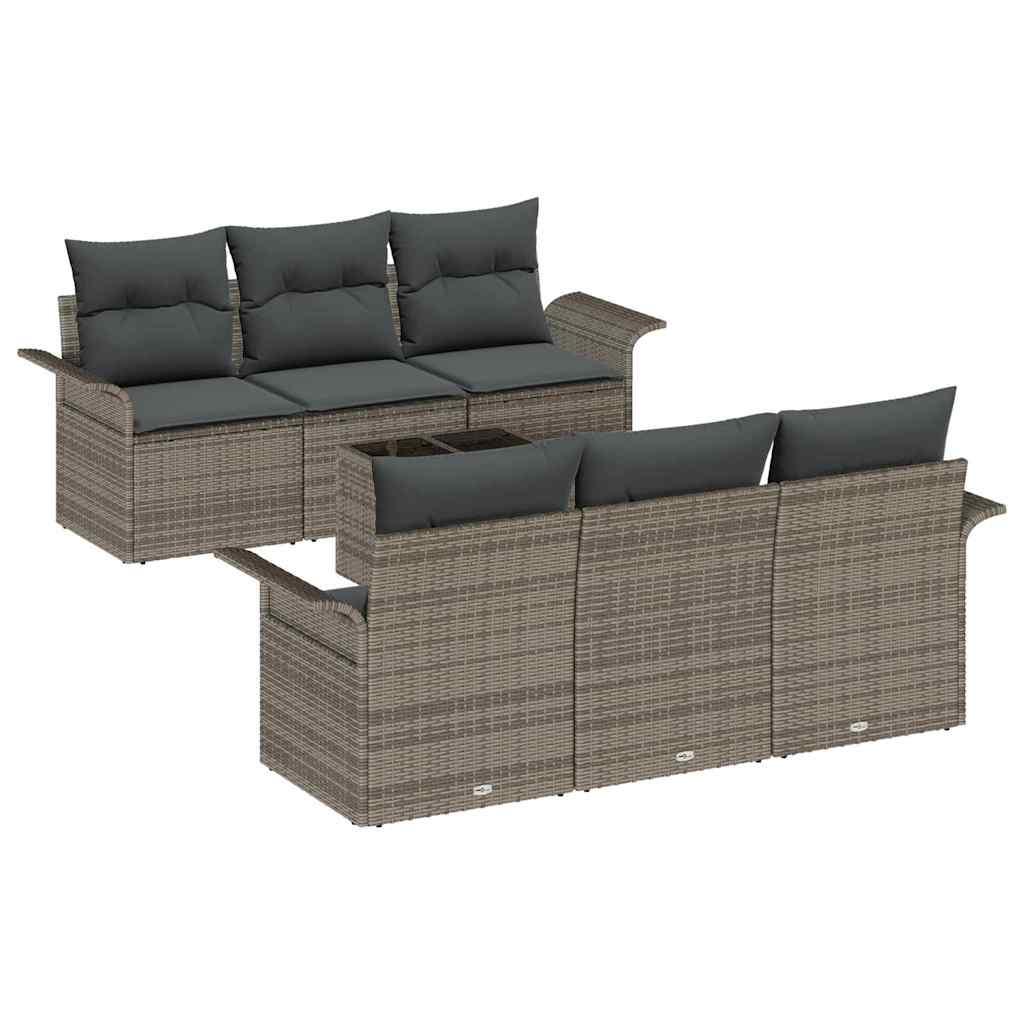 Conjunto de sofás de jardín 7 uds. Beige y gris ratán sintético