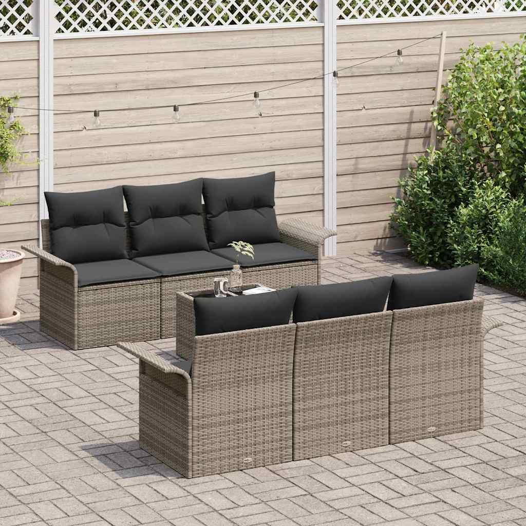 Conjunto de sofás de jardín 7 uds. Beige y gris ratán sintético