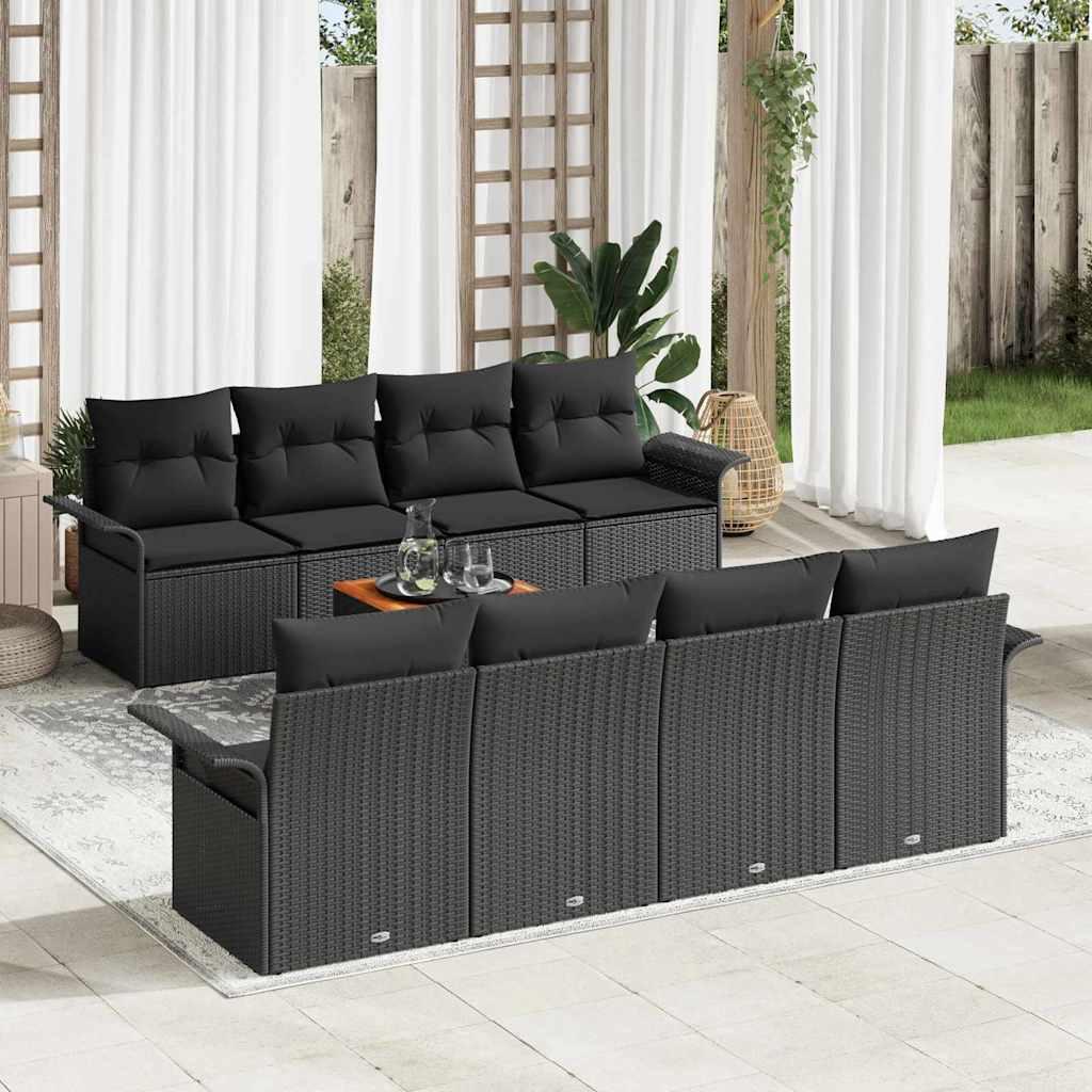 Conjunto de sofás de jardín 9 uds. Beige y gris ratán sintético