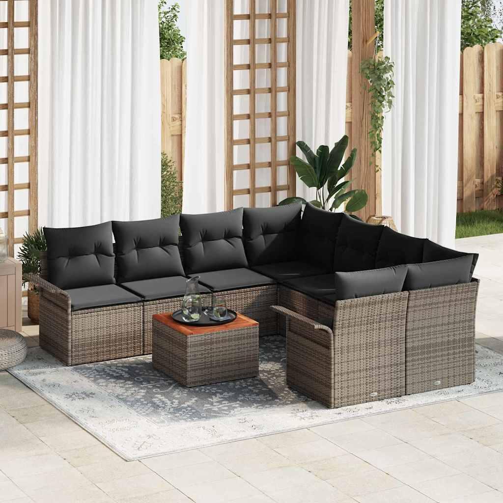 Conjunto de sofás de jardín 9 uds. 8 plaza Gris ratán sintético