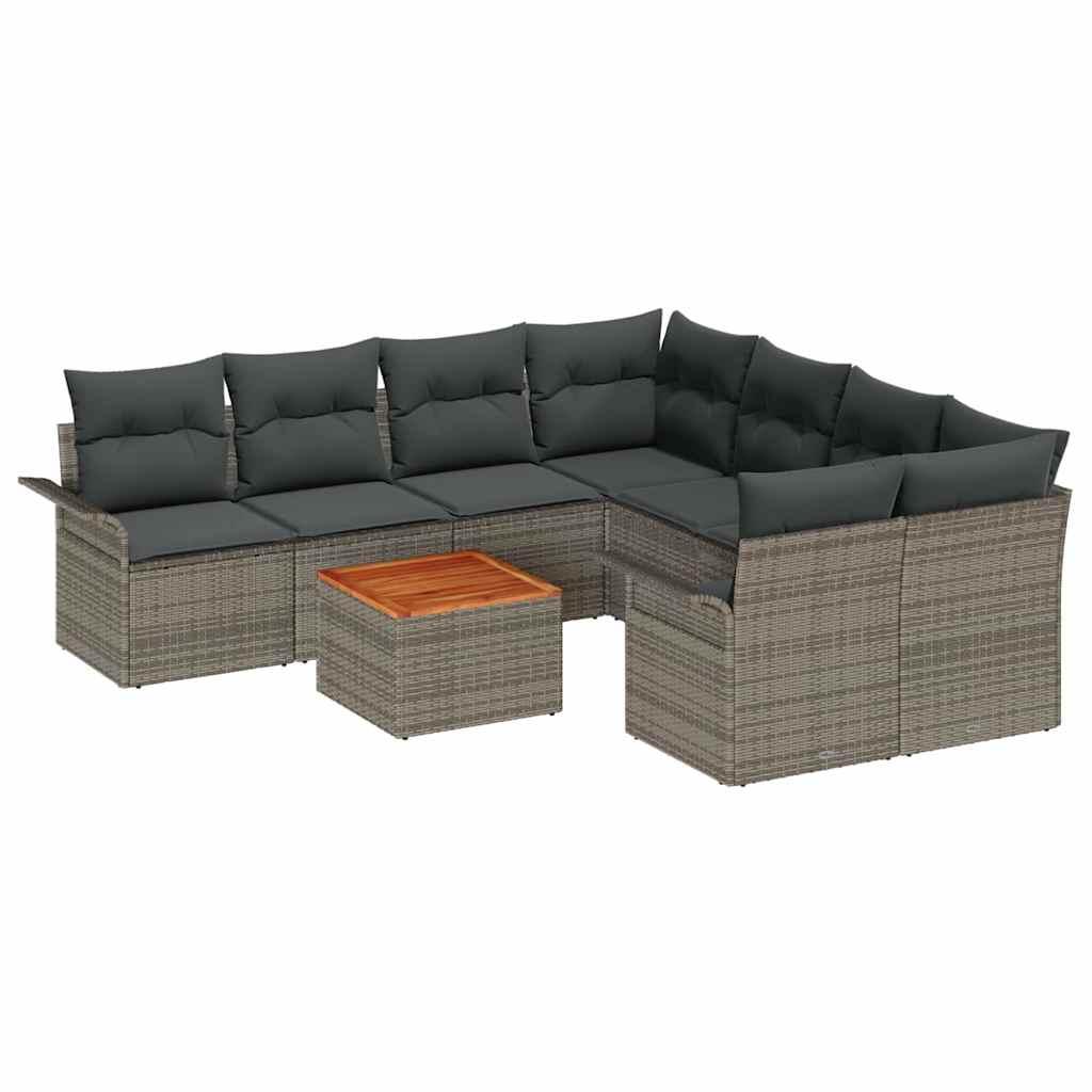 Conjunto de sofás de jardín 9 uds. 8 plaza Gris ratán sintético