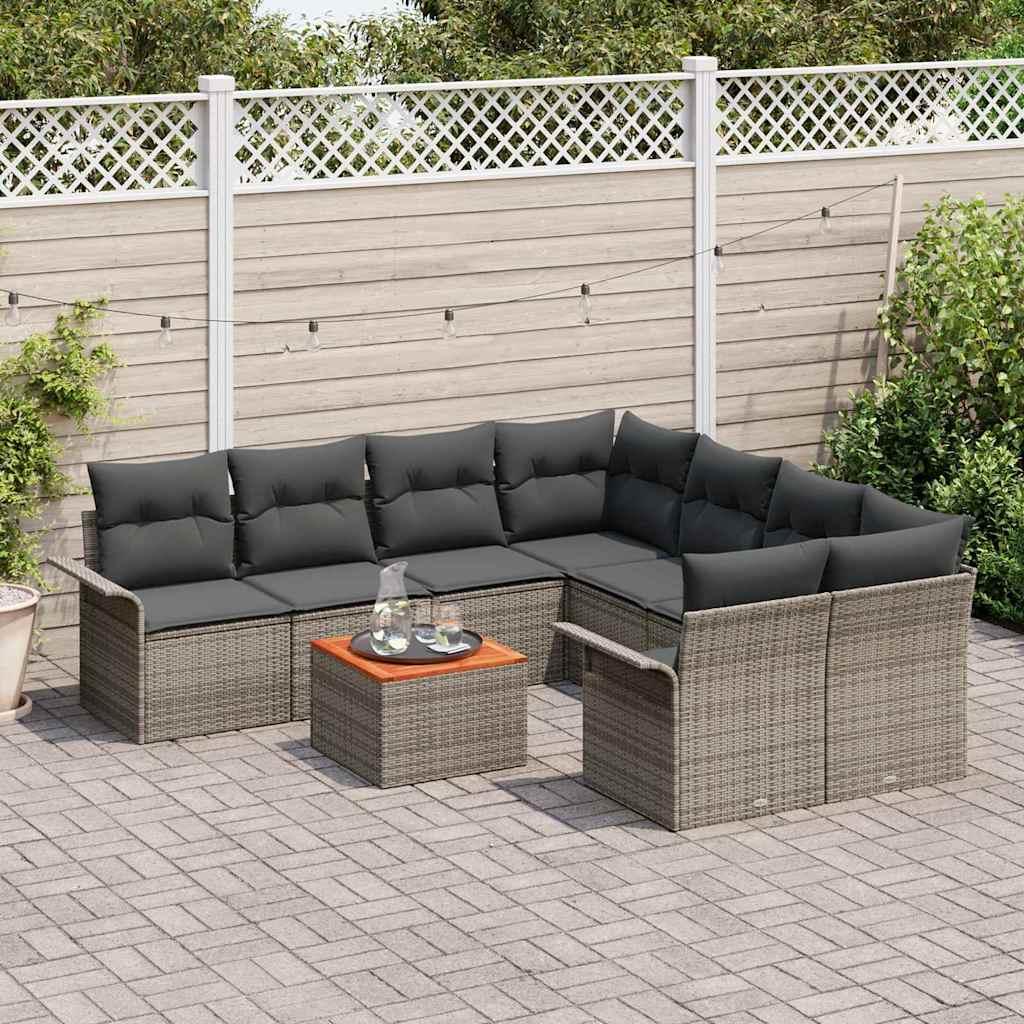 Conjunto de sofás de jardín 9 uds. 8 plaza Gris ratán sintético