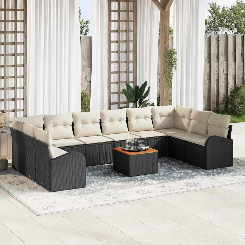 Conjunto de sofás de jardín 11 uds. Beige y Gris Claro