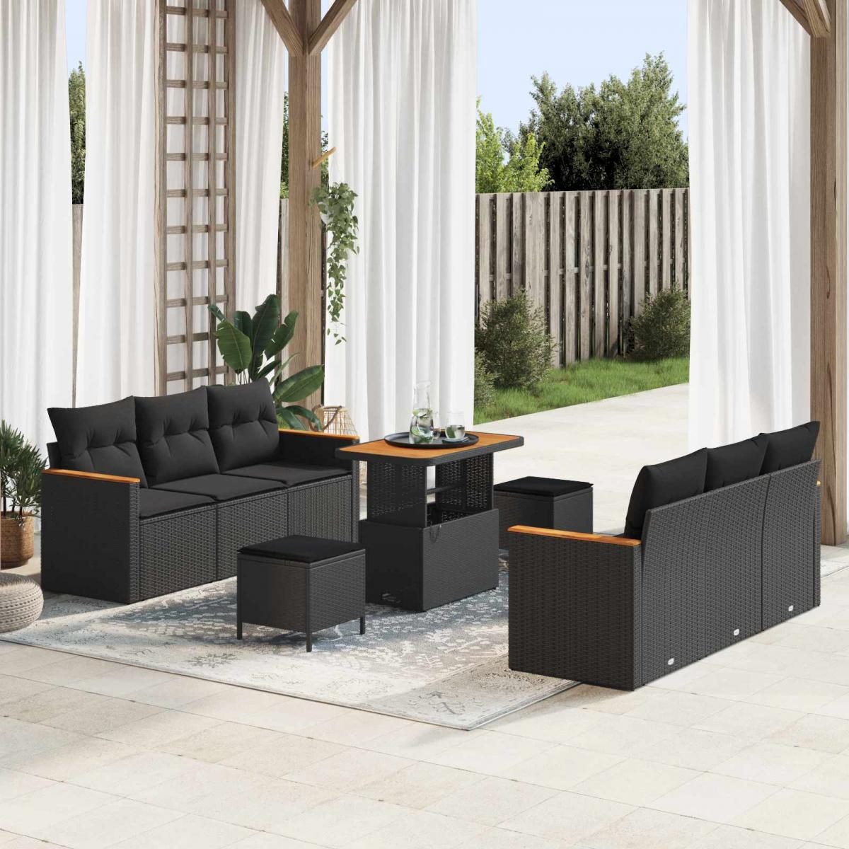 Conjunto de sofás de jardín 9 pcs ratán sintético