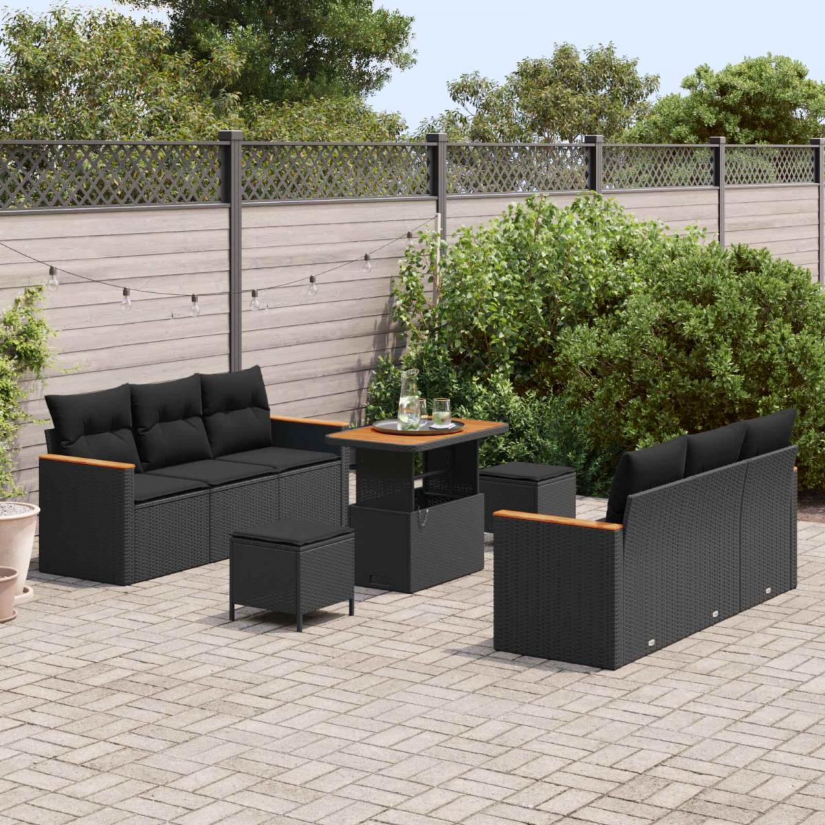 Conjunto de sofás de jardín 9 pcs ratán sintético