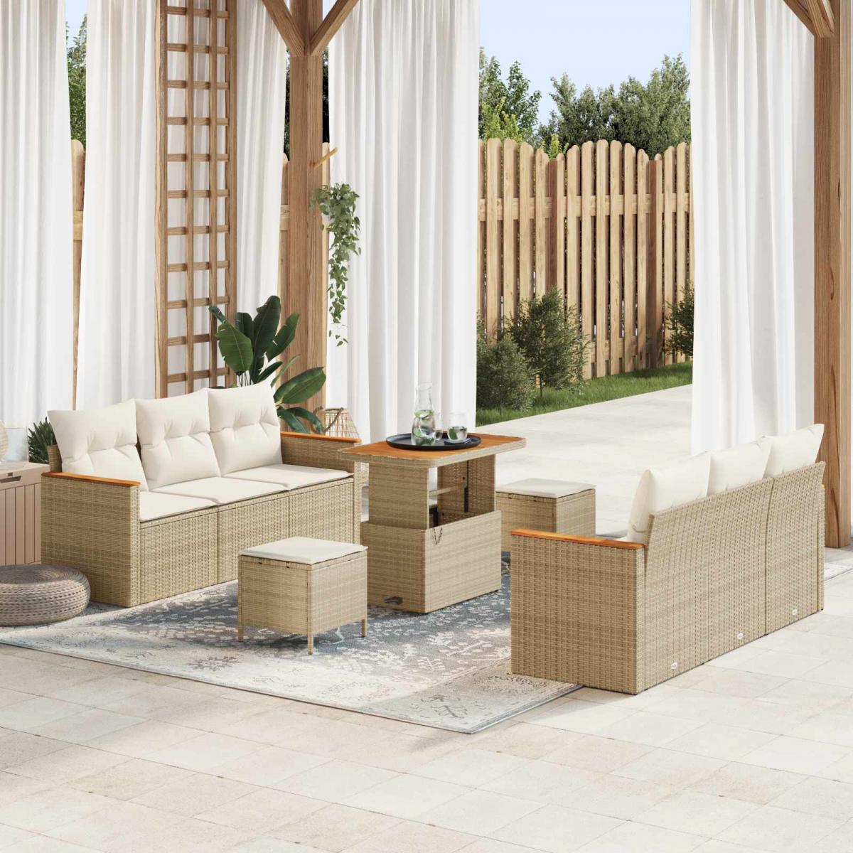 Conjunto de sofás de jardín 9 pcs ratán sintético