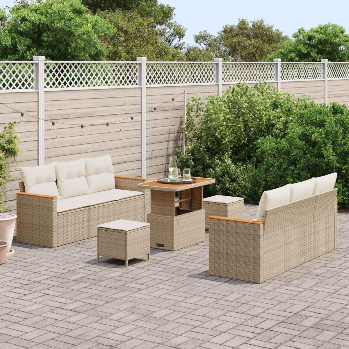 Conjunto de sofás de jardín 9 pcs ratán sintético