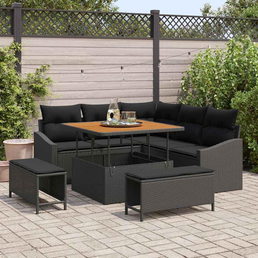 Conjunto de sofás de jardín 8 uds. 7-Número de plazas Negro