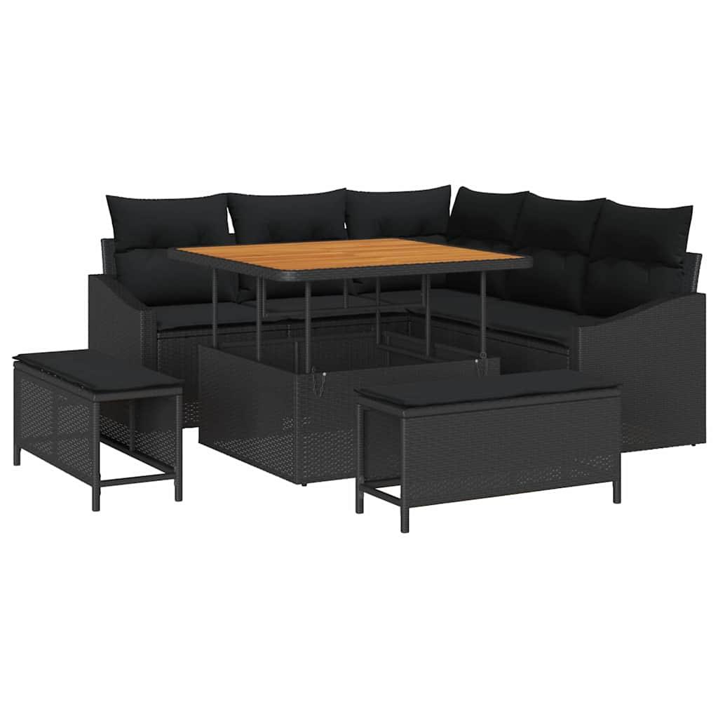 Conjunto de sofás de jardín 8 uds. 7-Número de plazas Negro