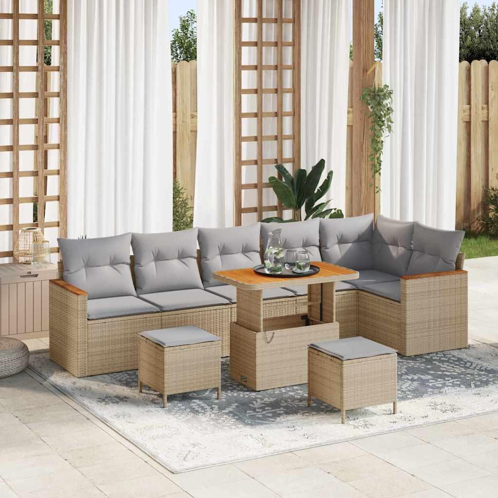 Conjunto de sofá de jardín con cojín Manual Beige Poliratán