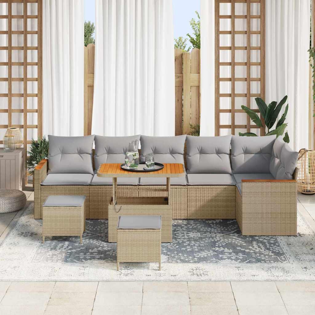 Conjunto de sofá de jardín con cojín Manual Beige Poliratán