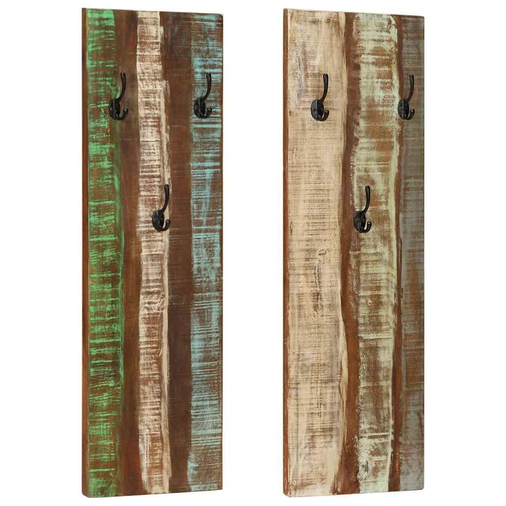 Percheros de pared 2 uds madera maciza reciclada 36x3x110 cm