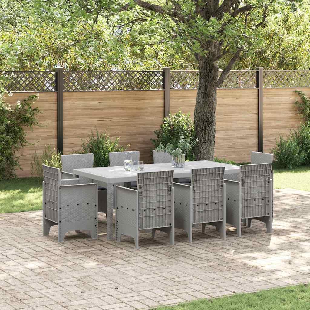 Conjunto de Comedor de Jardín 9 uds. Gris Claro Polipropileno