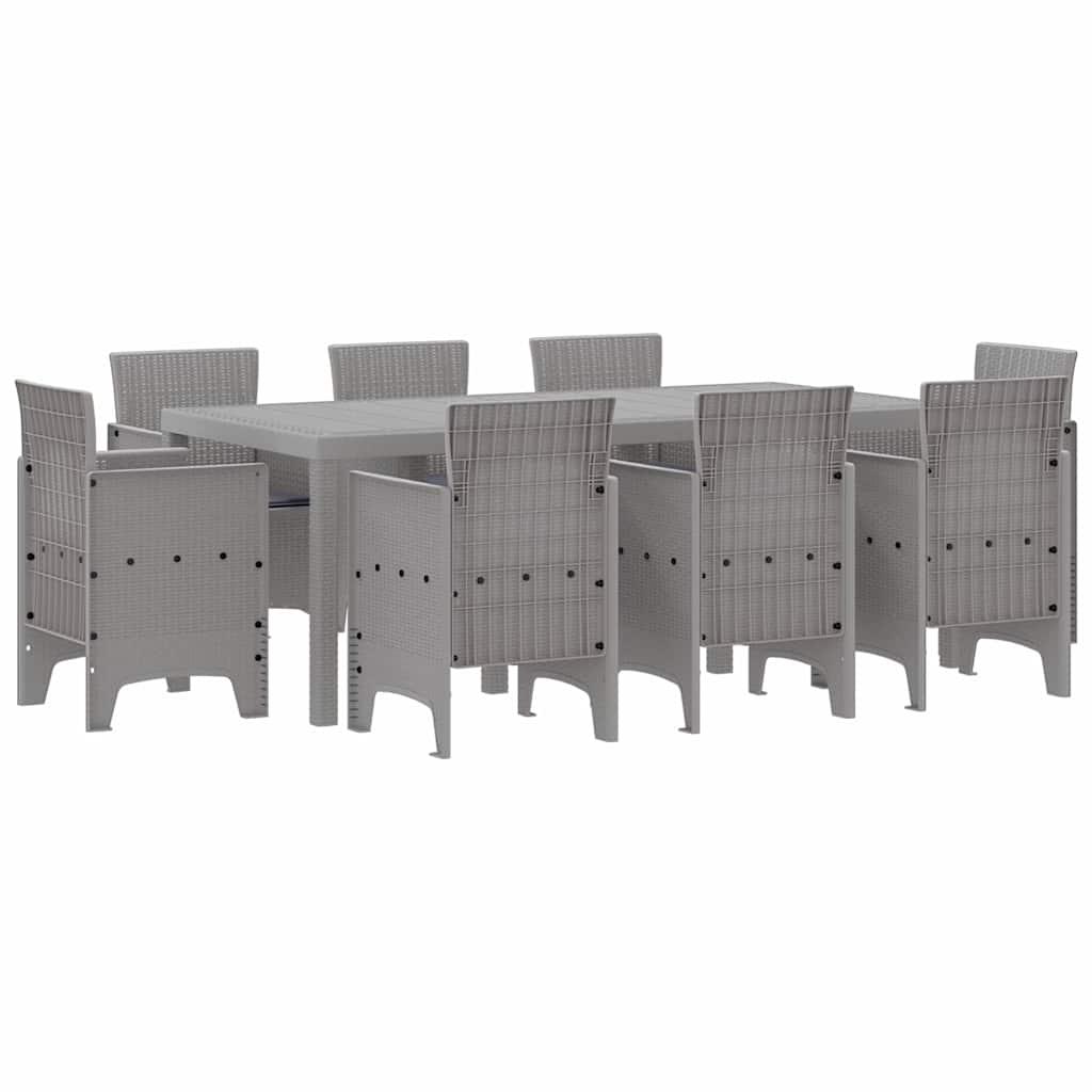Conjunto de Comedor de Jardín 9 uds. Gris Claro Polipropileno