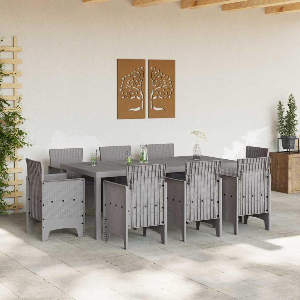 Conjunto de Comedor de Jardín 9 uds. Gris Claro Polipropileno