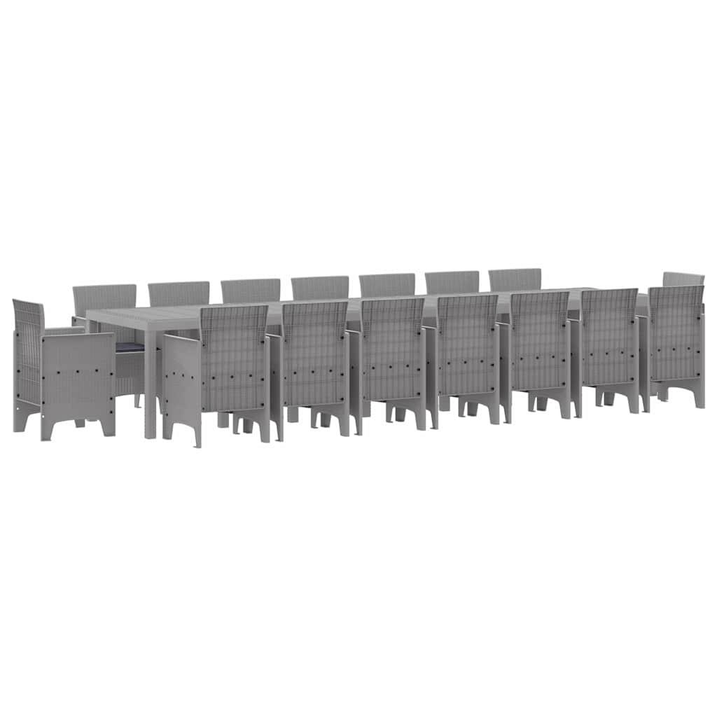 Conjunto de comedor de jardín con cojines 17 uds. PP
