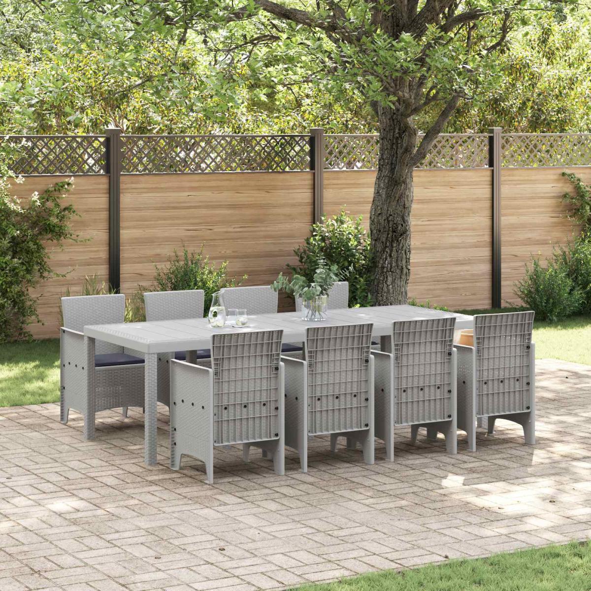 Conjunto de Comedor de Jardín 9 uds. Gris Claro Polipropileno