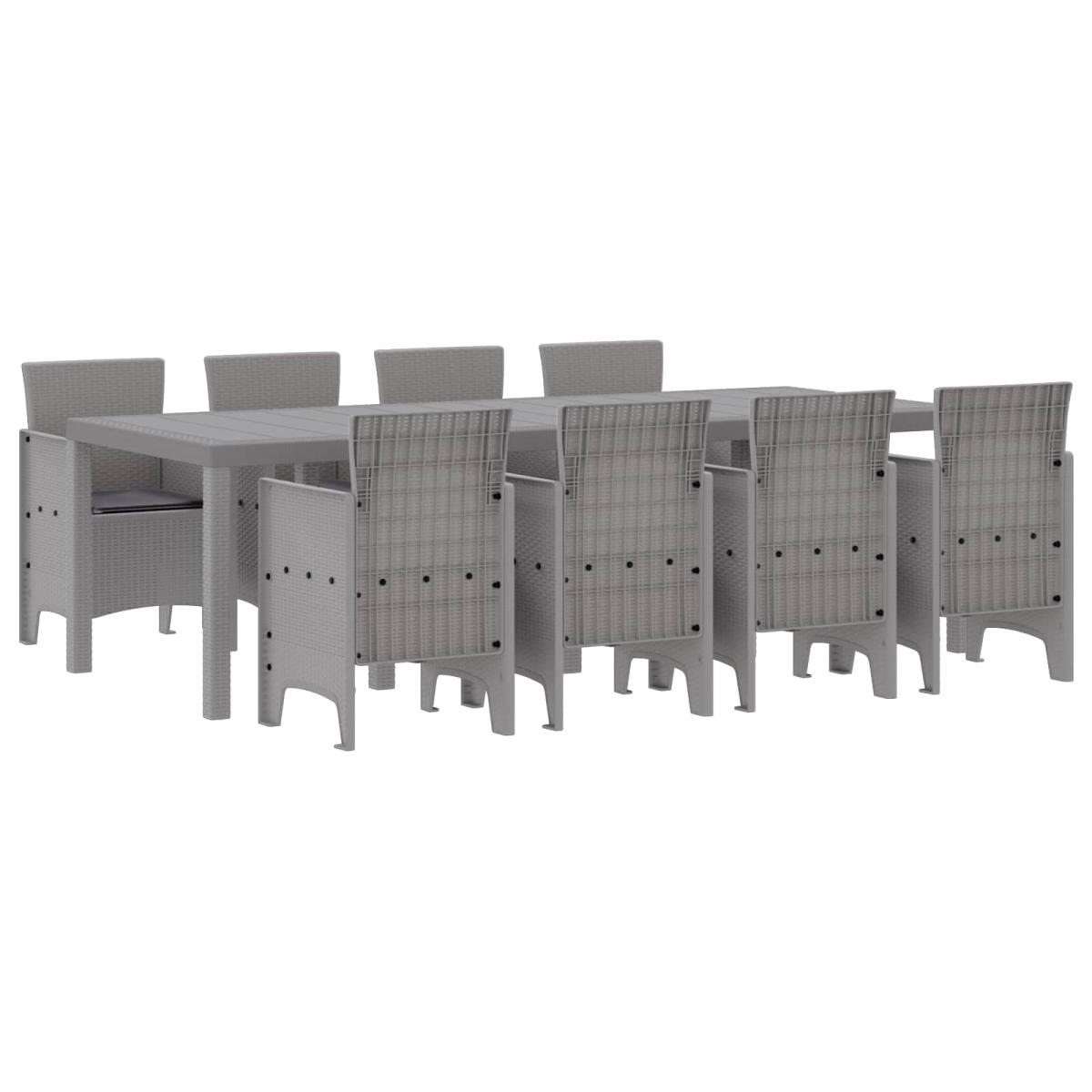 Conjunto de Comedor de Jardín 9 uds. Gris Claro Polipropileno