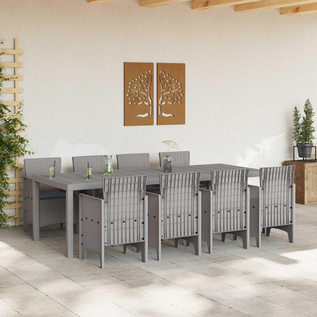 Conjunto de Comedor de Jardín 9 uds. Gris Claro Polipropileno