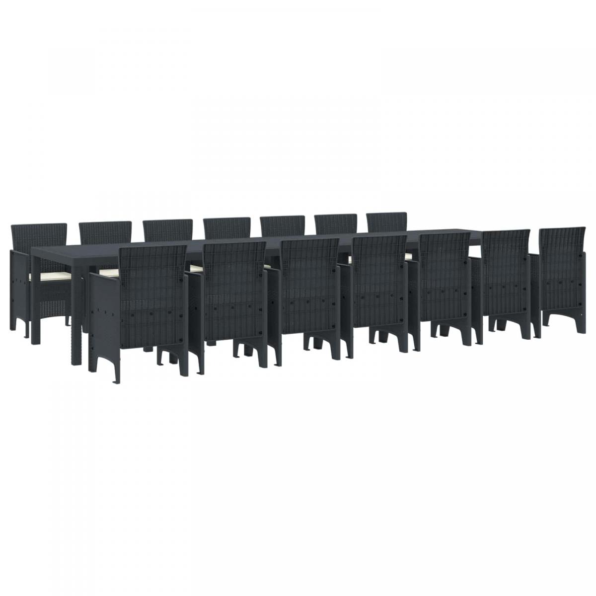 Conjunto de comedor de jardín con cojines 15 uds. PP