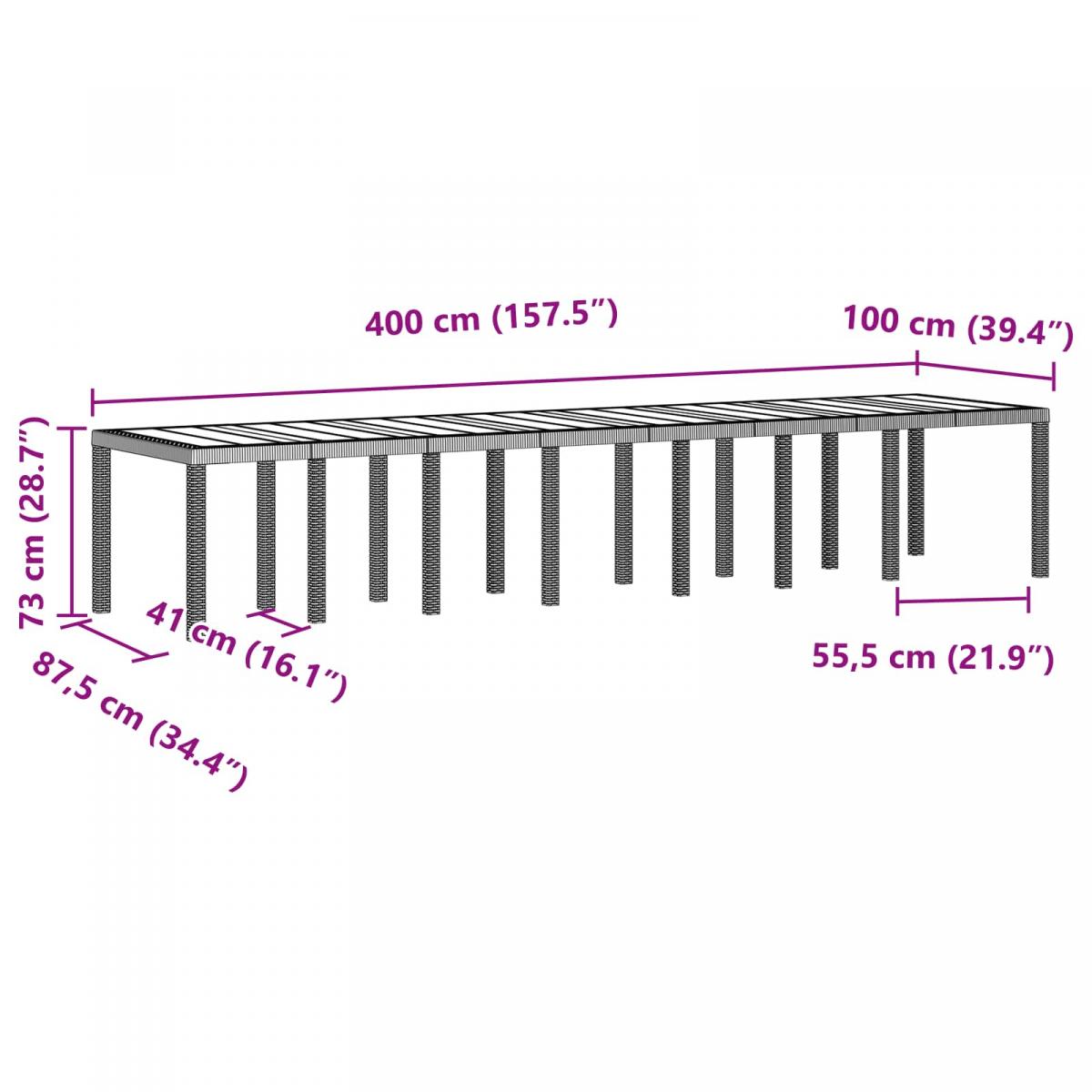 Conjunto de comedor de jardín con cojines 15 uds. PP