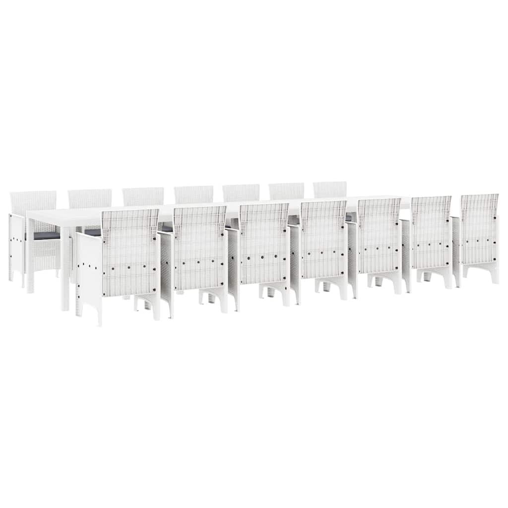 Conjunto de comedor de jardín con cojines 15 uds. PP