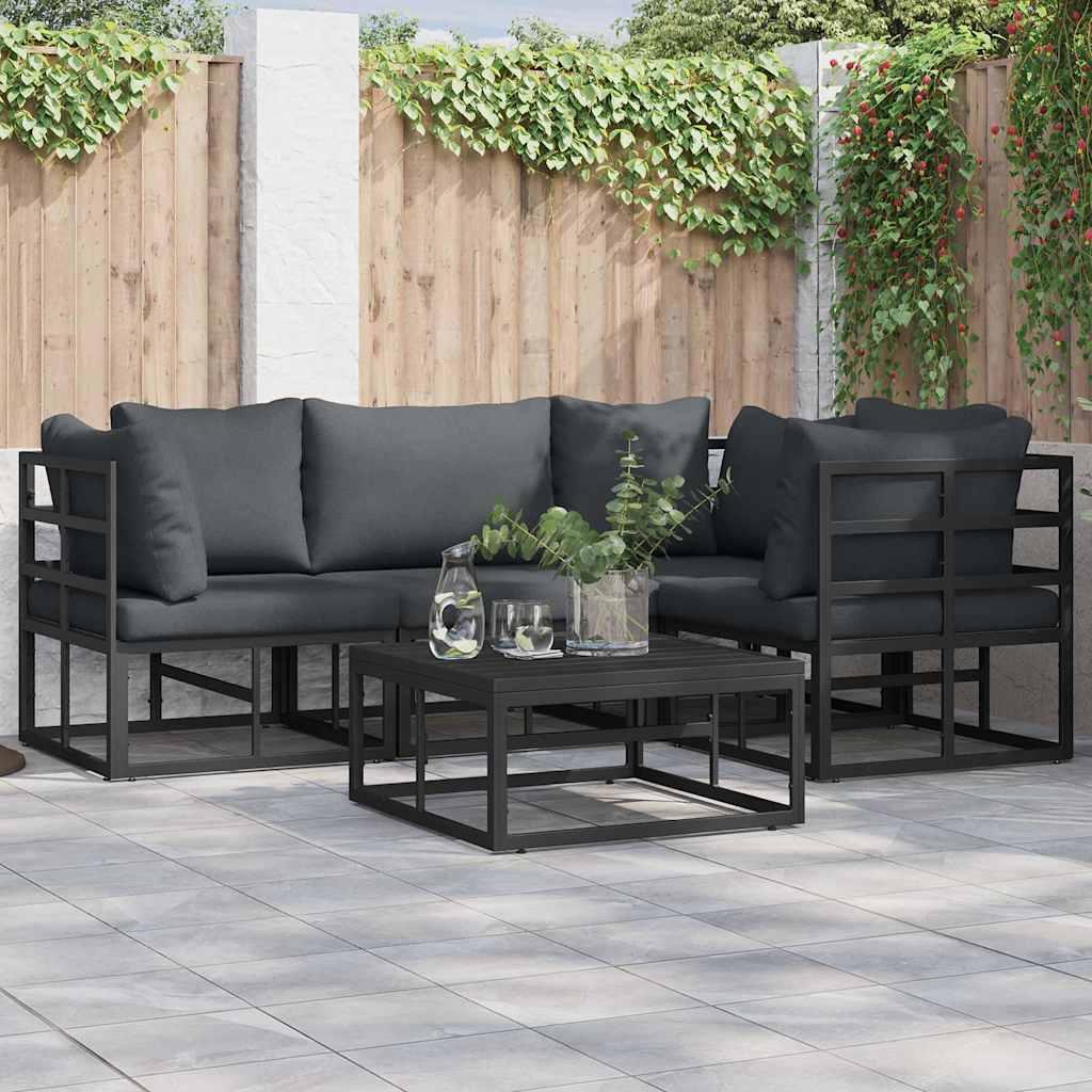 Conjunto de sofás de jardín 5 uds. Negro Aluminio