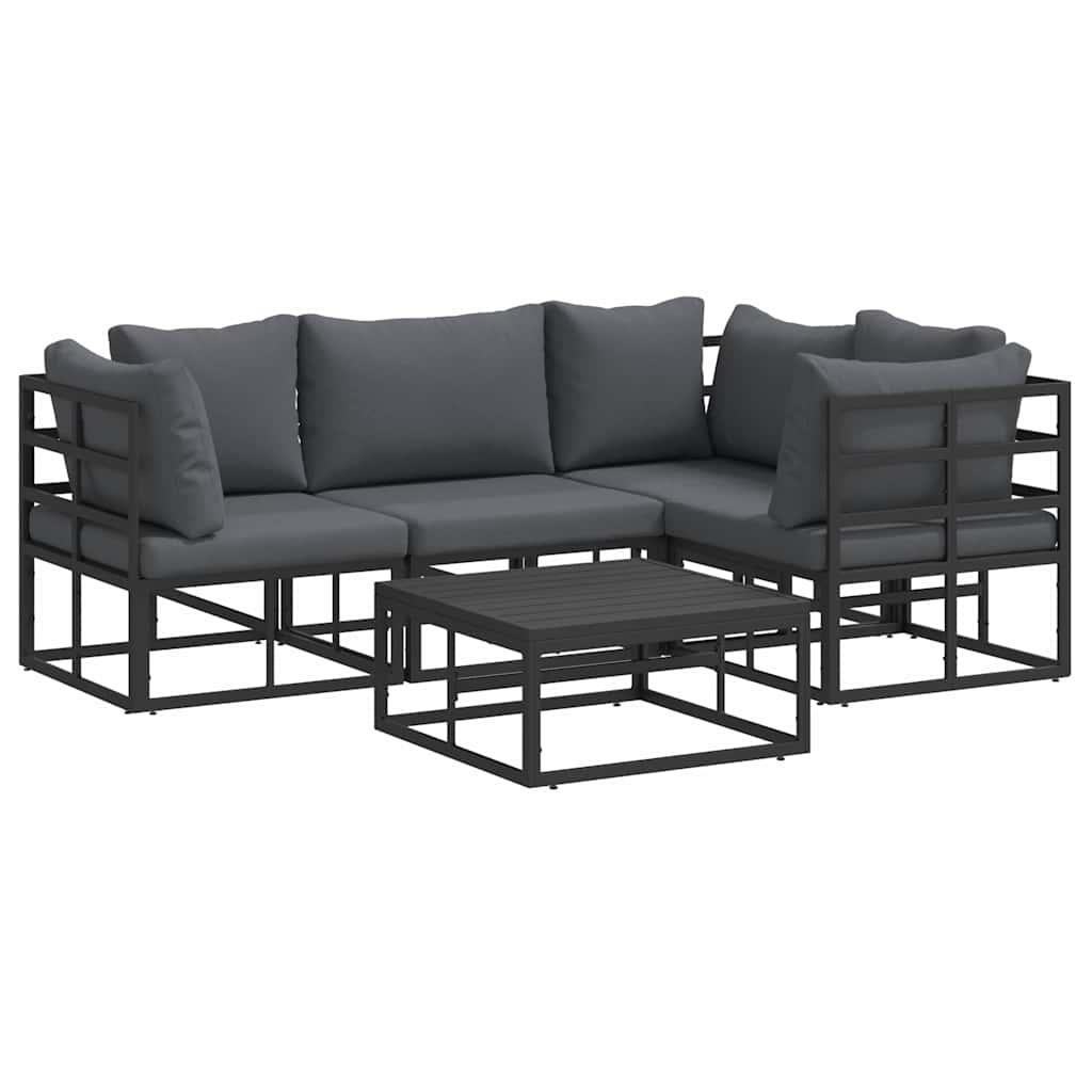 Conjunto de sofás de jardín 5 uds. Negro Aluminio