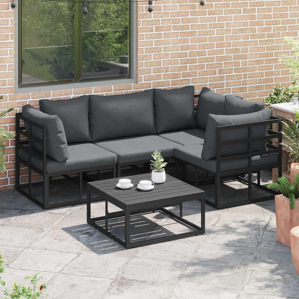 Conjunto de sofás de jardín 5 uds. Negro Aluminio