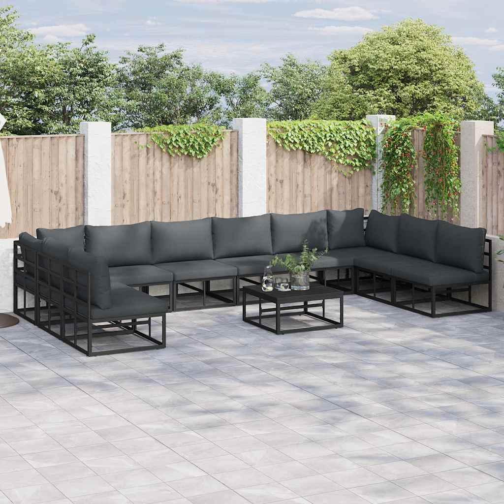 Conjunto de sofás de jardín 11 uds. Negro Aluminio