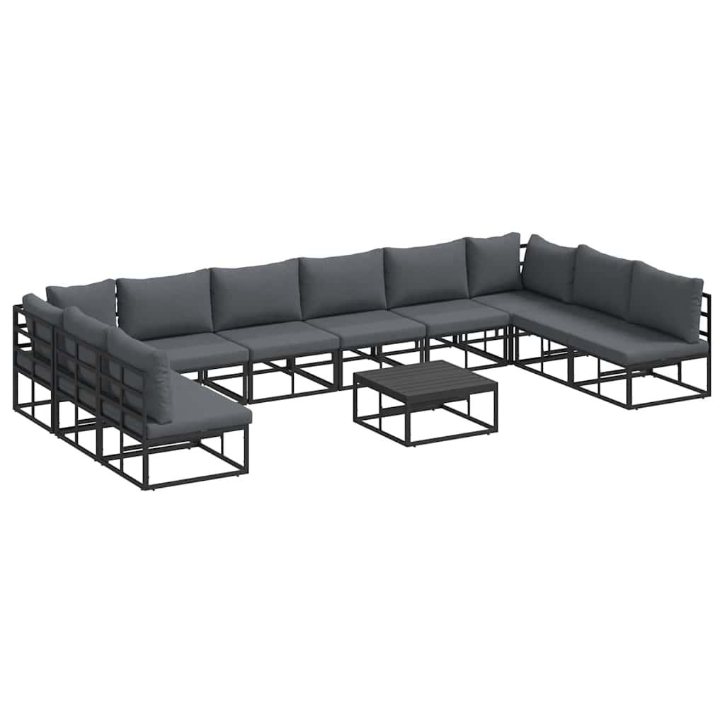 Conjunto de sofás de jardín 11 uds. Negro Aluminio