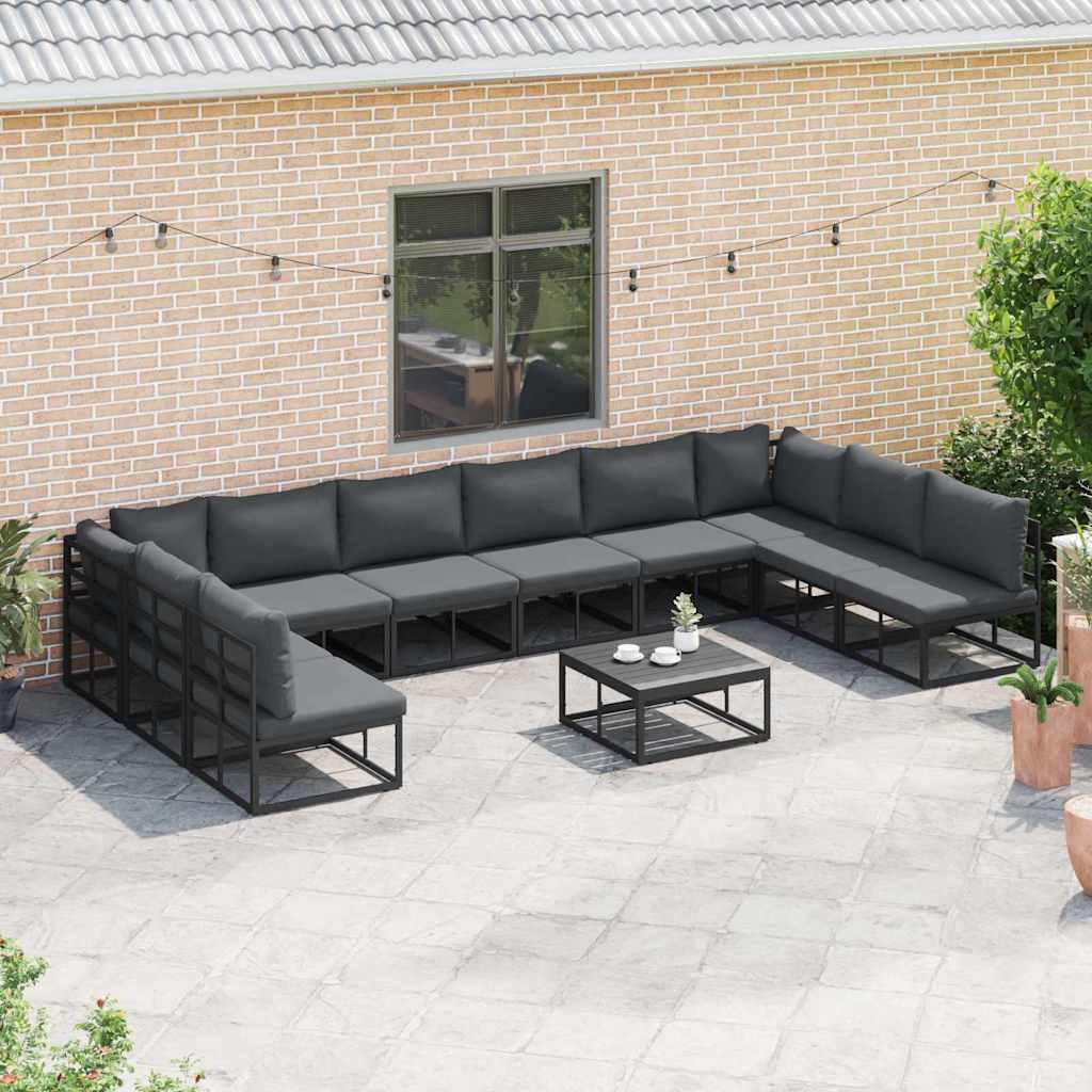 Conjunto de sofás de jardín 11 uds. Negro Aluminio